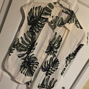 Worthington Green Leaf Print Button Down Shirt